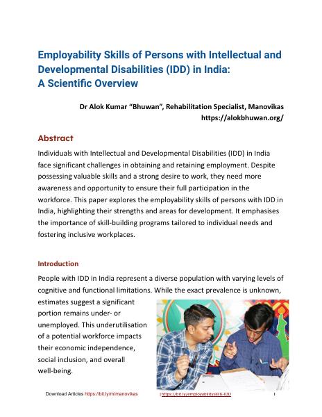 Cover of Employability Skills of Persons with Intellectual and Developmental Disabilities (IDD) in India A Scientific Overview